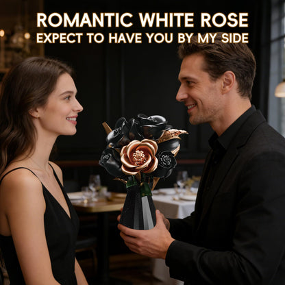 APENGBAOL Black Roses Flower Bouquet Building Set with Vase - 255 Pcs Botanical Collection with Rose Gold Accent Artificial Floral Centerpiece Gothic Home Decor Gift for Adults