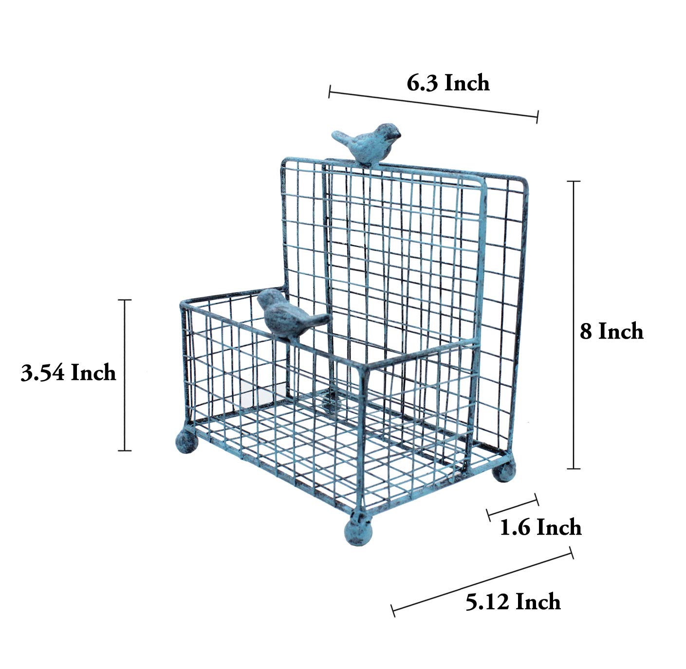 OwlGift Metal Salt & Pepper Holder, Upright Napkin Holder w/Top Cast Iron Bird, Freestanding Condiments Storage Organizer, Napkin Caddy for Tabletop, Office, Restaurant, Dinning Table – Turquoise