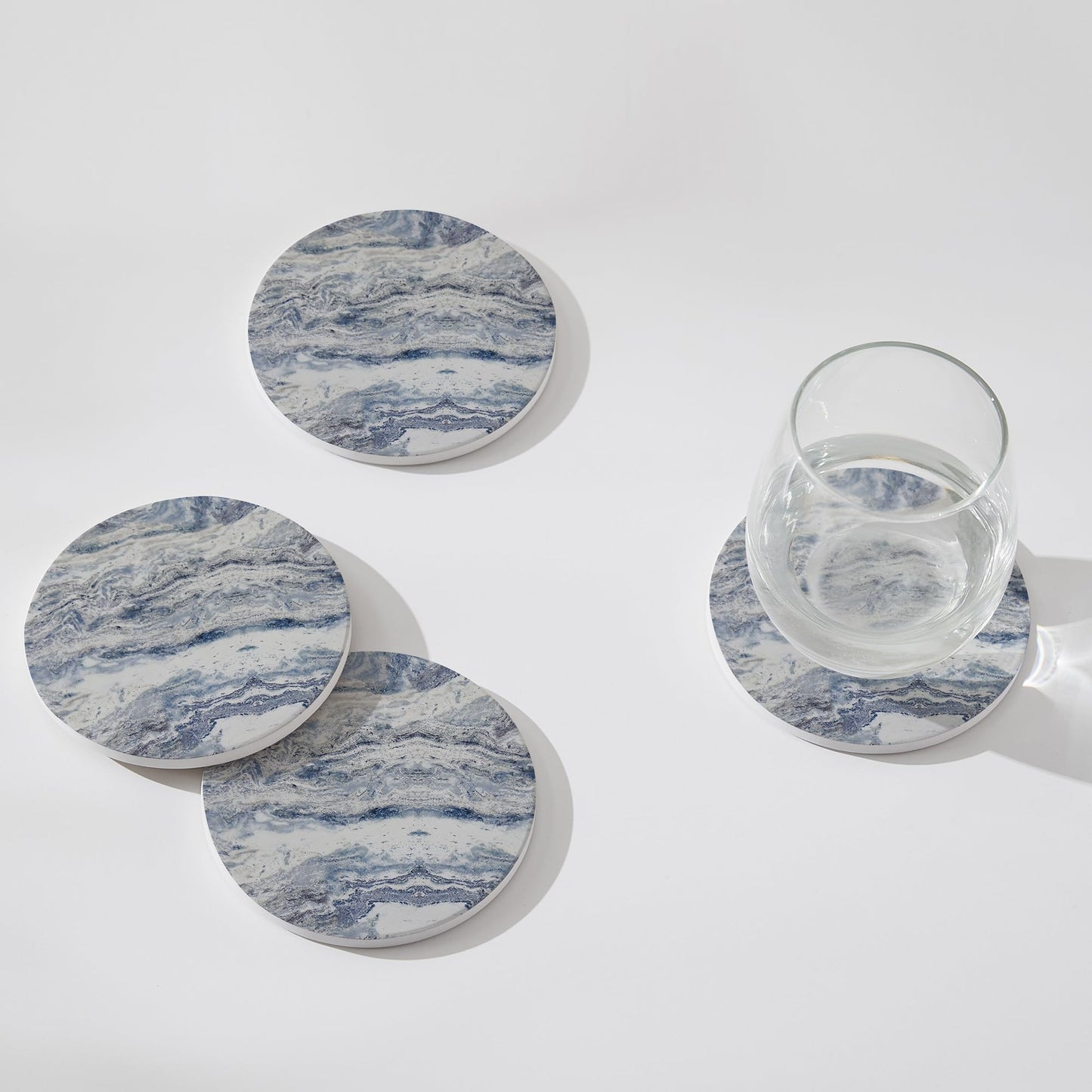Hoomey Set of 6 Navy Abstract Onyx Marble Coasters with Holder, Absorbent Ceramic Coasters for Drinks, Coasters with Cork Backing for Table Protection, Coffee Table Decor