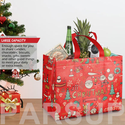 PARSUP 8PCS Christmas Gift Bags, Non-Woven Tote Treat Christmas Bags with Handles for Gifts Wrapping Shopping, Xmas Party Supplies, 12.8"×9.8"×6.7"