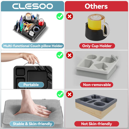 Couch Cup Holder Tray Couch Cup Holder Pillow Bed Tray Snack Sofa Bed Caddy Organizer Beach Sofa Drink Holder Anti-Spill Portable Snack Caddy Couch Remote Holder for Phone Pad Kindle Beverage Black