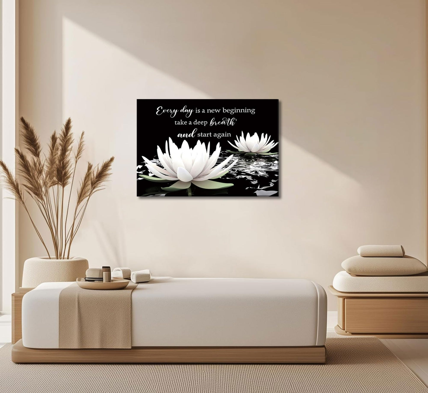 Zen White Lotus Canvas Wall Art On In Water Blooming White Lotus Picture Wall Decor Spiritual Meditation Poster Print Painting for Bathroom Room Modern Yoga Spiritual Spa Living Bedroom Decoration