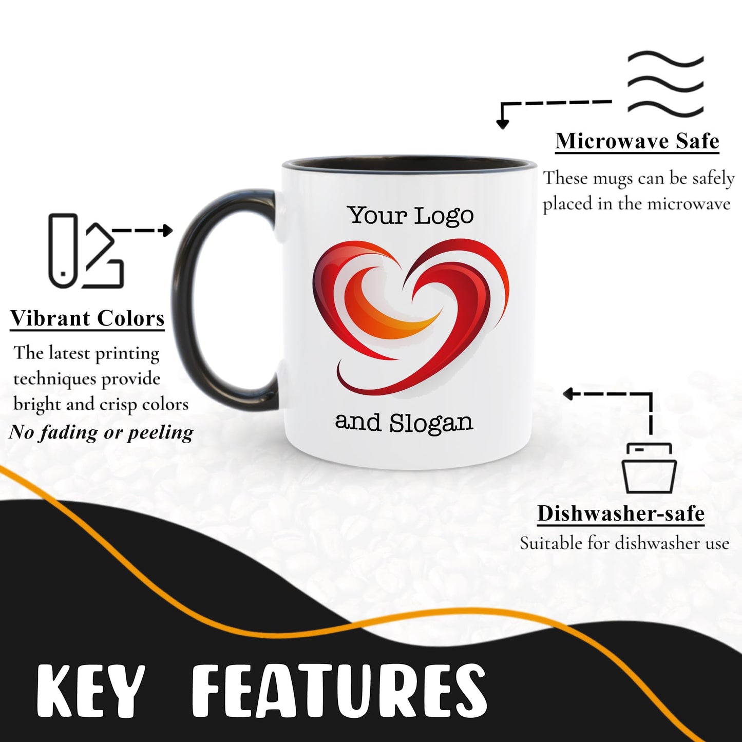 Giftbees Personalized Coffee Mug, Custom Picture Text or Logo Ceramic Mug, Customized Gift for Men & Women, Taza Personalizada with Photo and Words, Customizable 11 Oz Tea Cup | White - Black