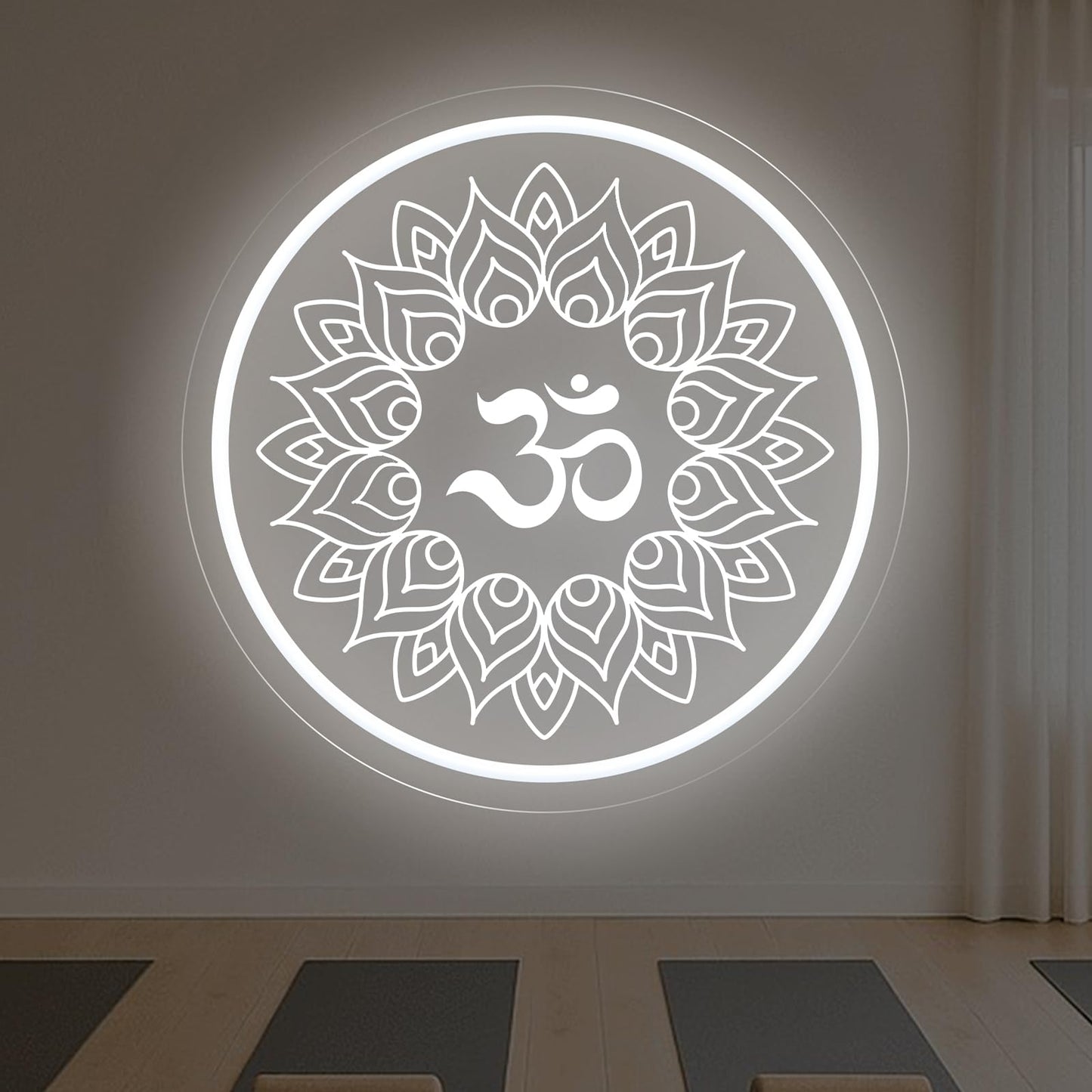 Om Mandala Neon Sign, 11.8″ × 11.8″ White Om Buddha Led Wall Light, Yoga Decor, Meditation Room Sign, Buddha Symbol Gift, Yoga Studio, Pilates Studio Wall Art