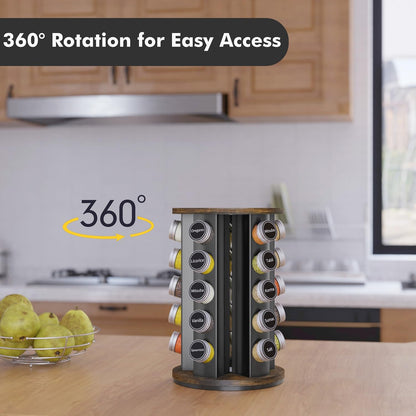 Revolving Spice Rack Set with 20 Spice Jars, Kitchen Spice Tower Organizer for Countertop or Cabinet -- Carousel Storage Includes 386 Spice Labels -- Desktop Rotating Seasoning Organizer