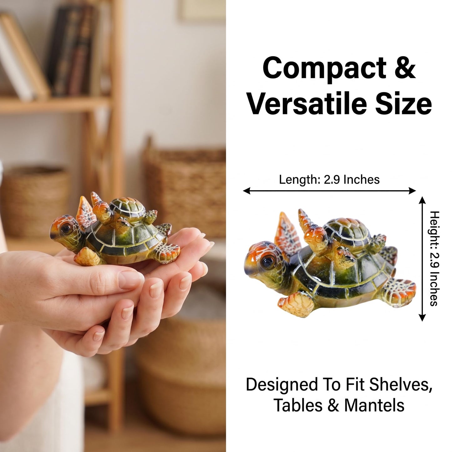 Brizoria Sea Turtle Ocean Decor Coastal Resin Figurines Green Beach Themed Room Decor Textured Shell and Flippers for Shelf Tabletop Bathroom Bedroom Office, Green
