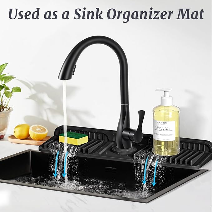 PoYang 17.7 inch Faucet Mat for Kitchen Sink Splash Guard, 7° Slope Silicone