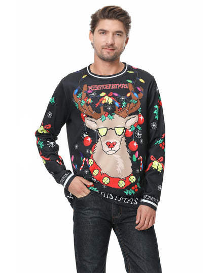 Colorful House Women Men Ugly Christmas Jumper Sweater, 3D Digital Print Sweatshirt(Reindeer,Medium)