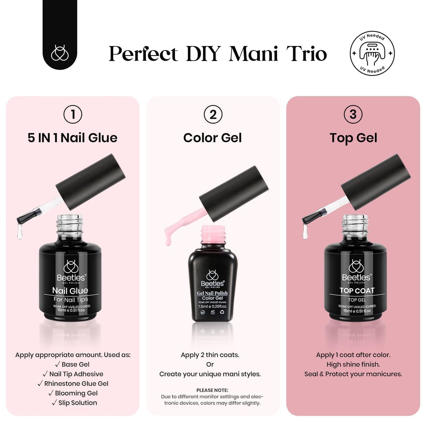 Beetles Gel Nail Extension Kit Almond Shape, Easy 9 in 1 Glue Uv Led Set Etch X Nail Tips Short Almond Half Matte Tips, Gift for Women & Girls, 504 pcs