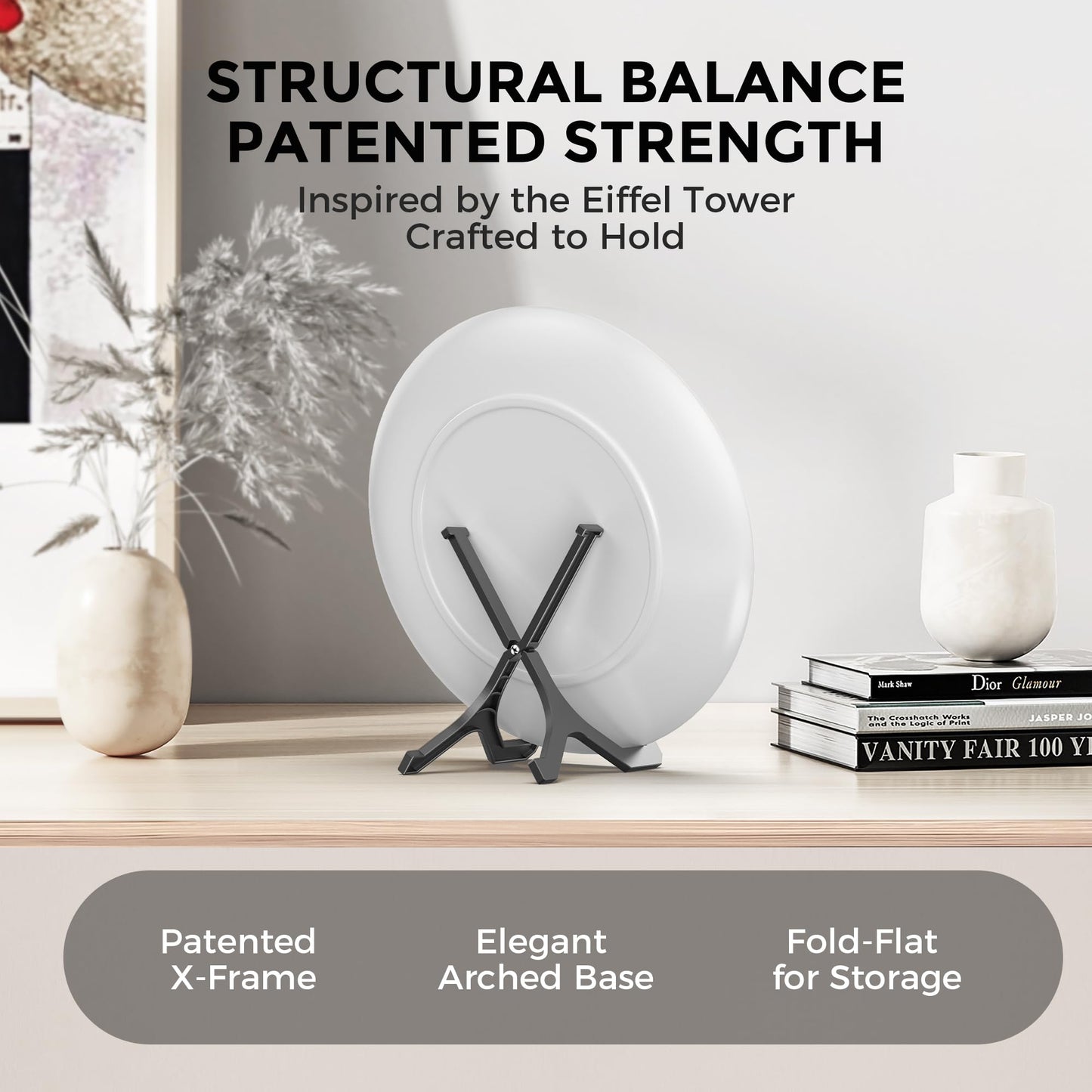 TR-LIFE Plate Stands for Display, 6 Inch, 4-Pack, Plastic Picture Frame Holder Easels for Plates, Pictures, Books, Signs, Plaques