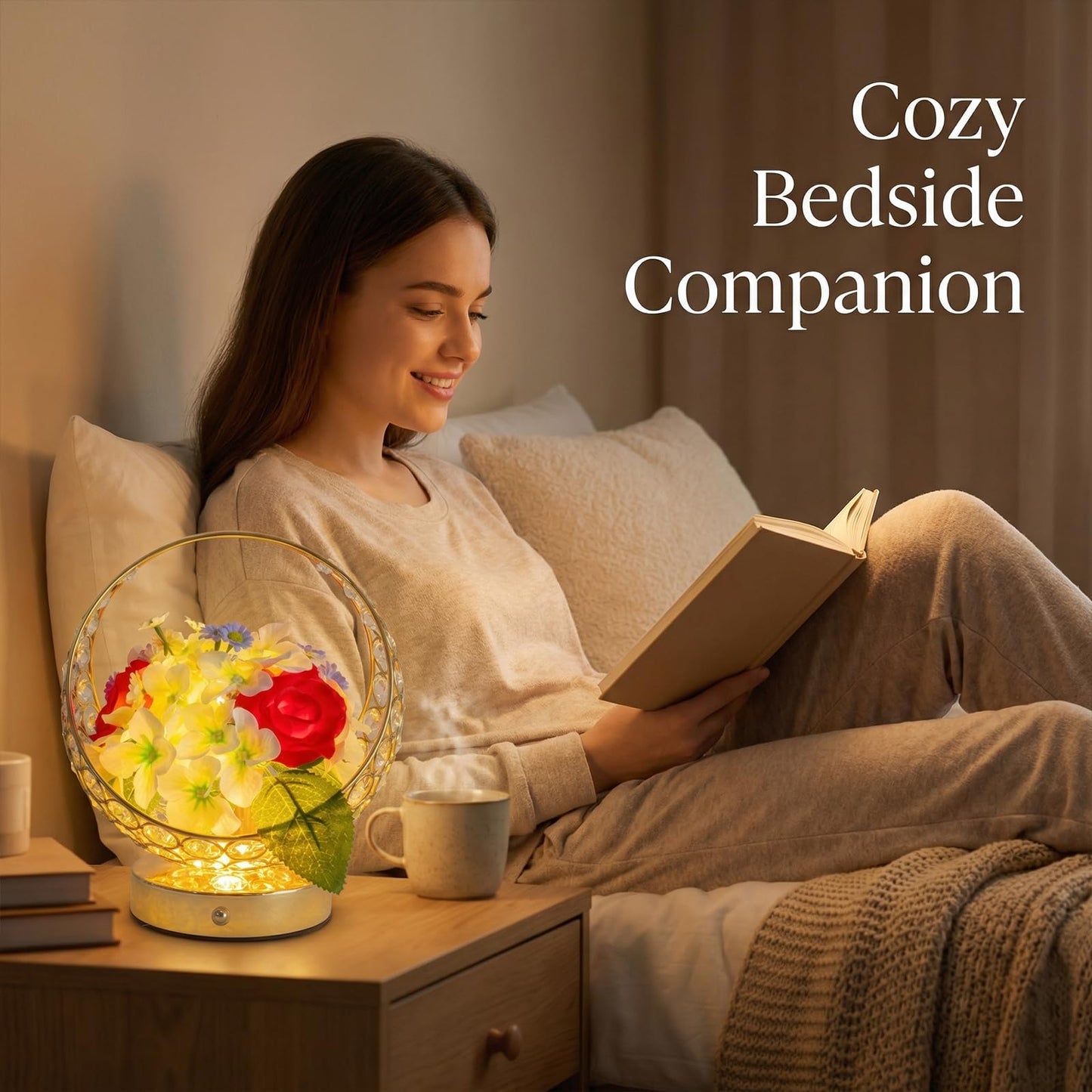 MMHF Rose LED Table Lamp, Modern Gold Crystal Bedside Lamp, Dimmable Touch Control Night Light for Bedroom Living Room Home Office, Romantic Warm Lighting Decorative Lamp