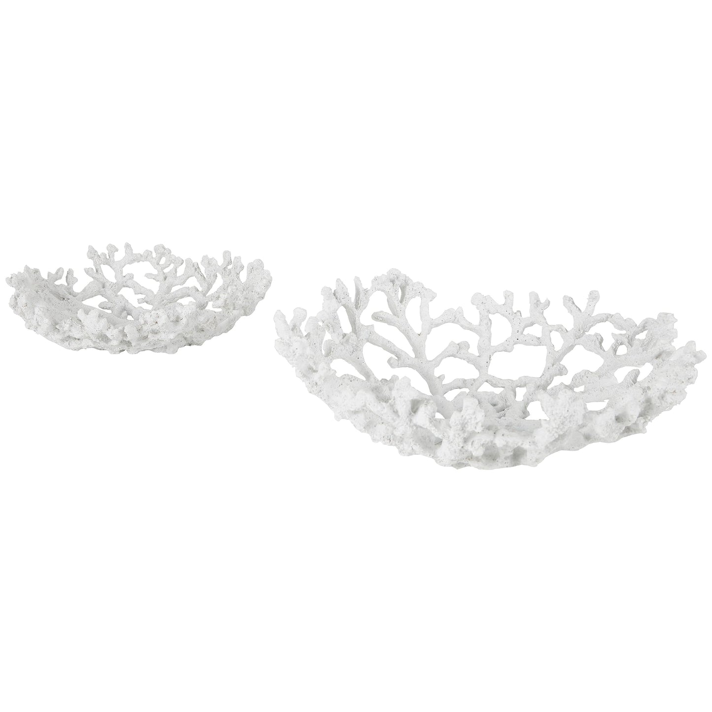 Deco 79 Resin Coral Decorative Bowl Decorative Bowl Textured Decorative Containers, Set of 2 Decorative Keepsake Boxes 13", 12"W, White