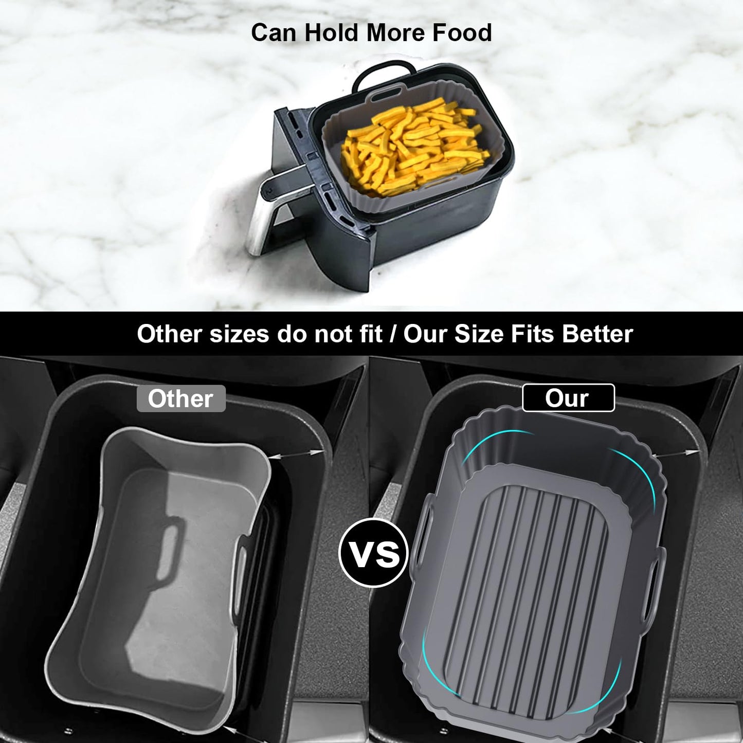 Silicone Air Fryer Liners 2 Pack, Reusable Liners Compatible for Ninja Foodi DZ201, DZ401, DZ550, COSORI, Chefman, Instant Air Fryer, and 6-in-1 8-10QT Air Fryer Baskets