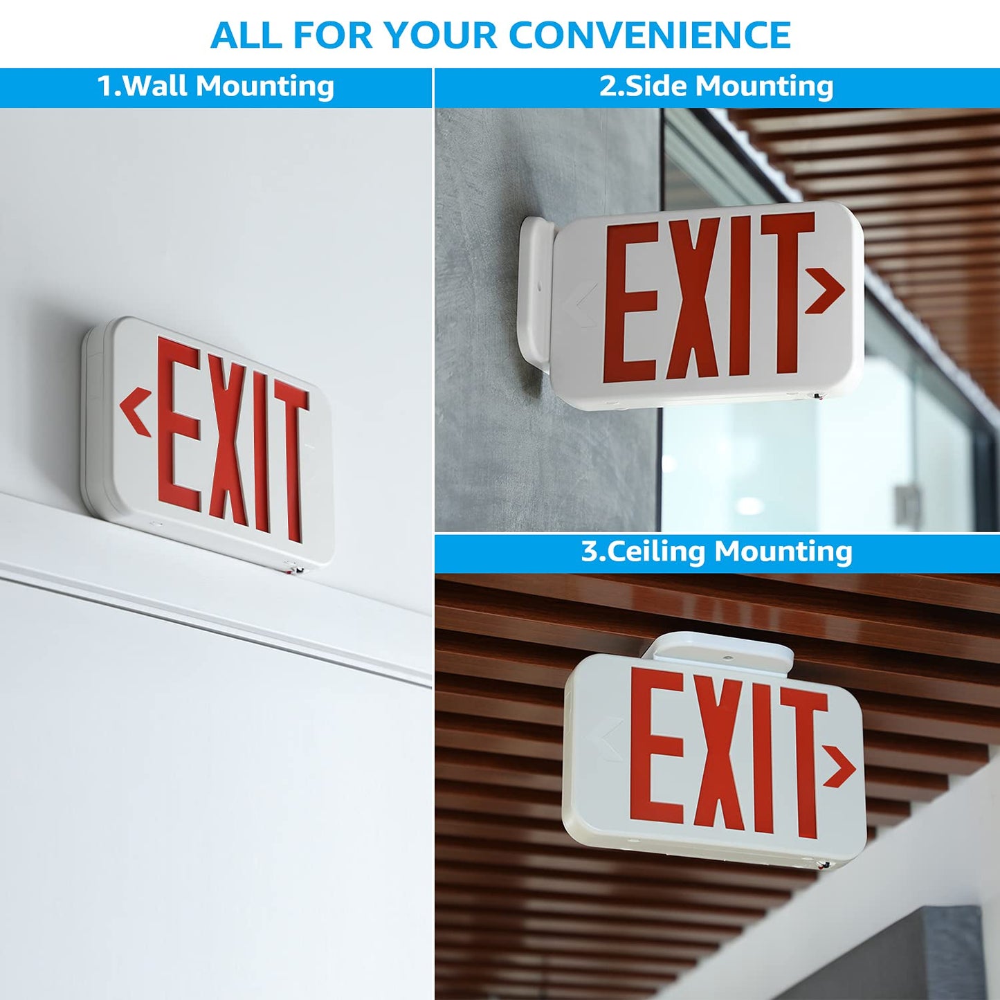 TORCHSTAR LED Exit Sign, Emergency Exit Light with Battery Backup, Double Face, UL 924, AC 120/277V, Damp Location, Hardwired Red Letter Exit Lights for Business Indoor, Pack of 2