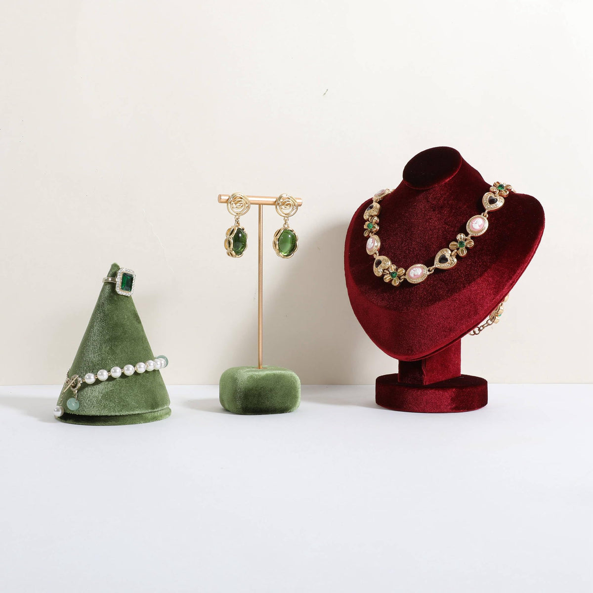 CHISTOR Velvet Earring T Bar Stand Jewelry Display, Earring Display Holder for Selling, Jewelry Storage Organizer【Green】