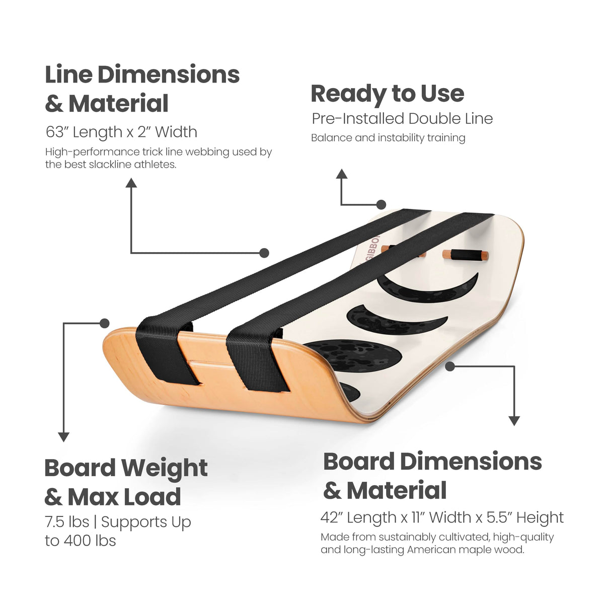 GIBBON SlackBoard Plus - 2-in-1 Slackline Balance Board for Adults - Workout Equipment Home Gym Training - Slack Board Wooden Balance Trainer - Standing Desk Exercise, Yoga, Agility, Pilates, Core
