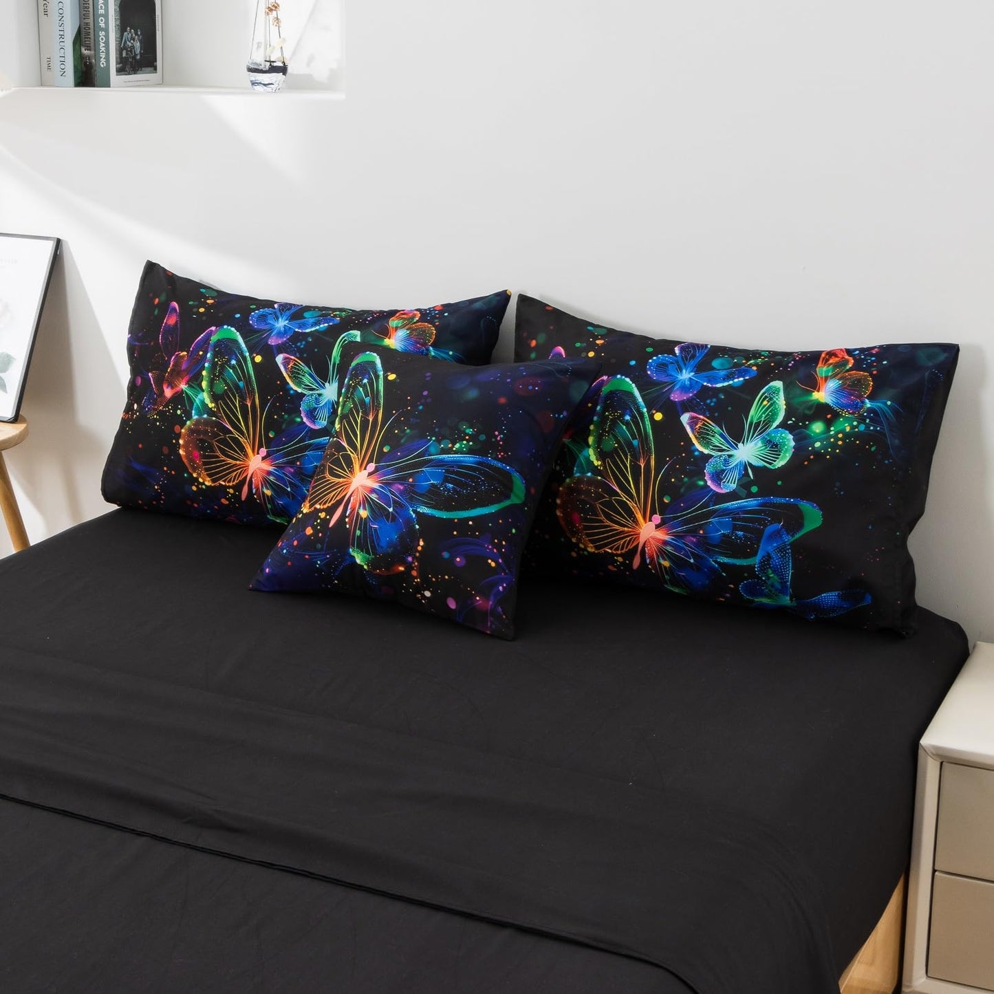 A Nice Night Galaxy Bedding Sets,3D Butterfly Flying in Space Printed,Like Glitter Butterflies 6pcs Bed in a Bag Twin Comforter Set, for Girls Boys Kids Teens