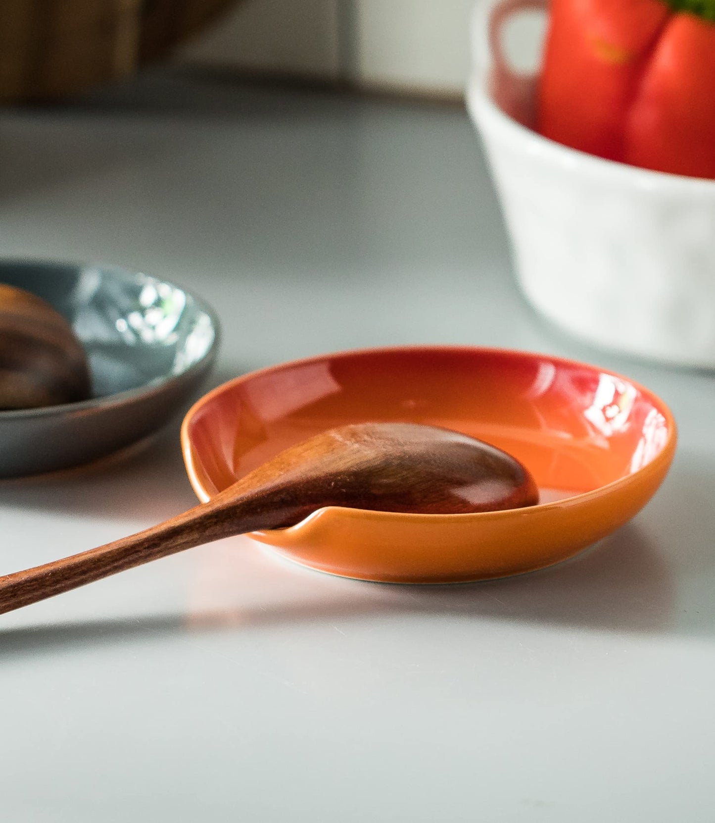 LYEOBOH Spoon Rest for Stove Top, Ceramic Kitchen Spoon Holder, 5 Inch Cute Fall Spoon Rest Cooking Ladles Rest for Spatula, Housewarming, Christmas, Mother's Day Gifts, Orange, PC1