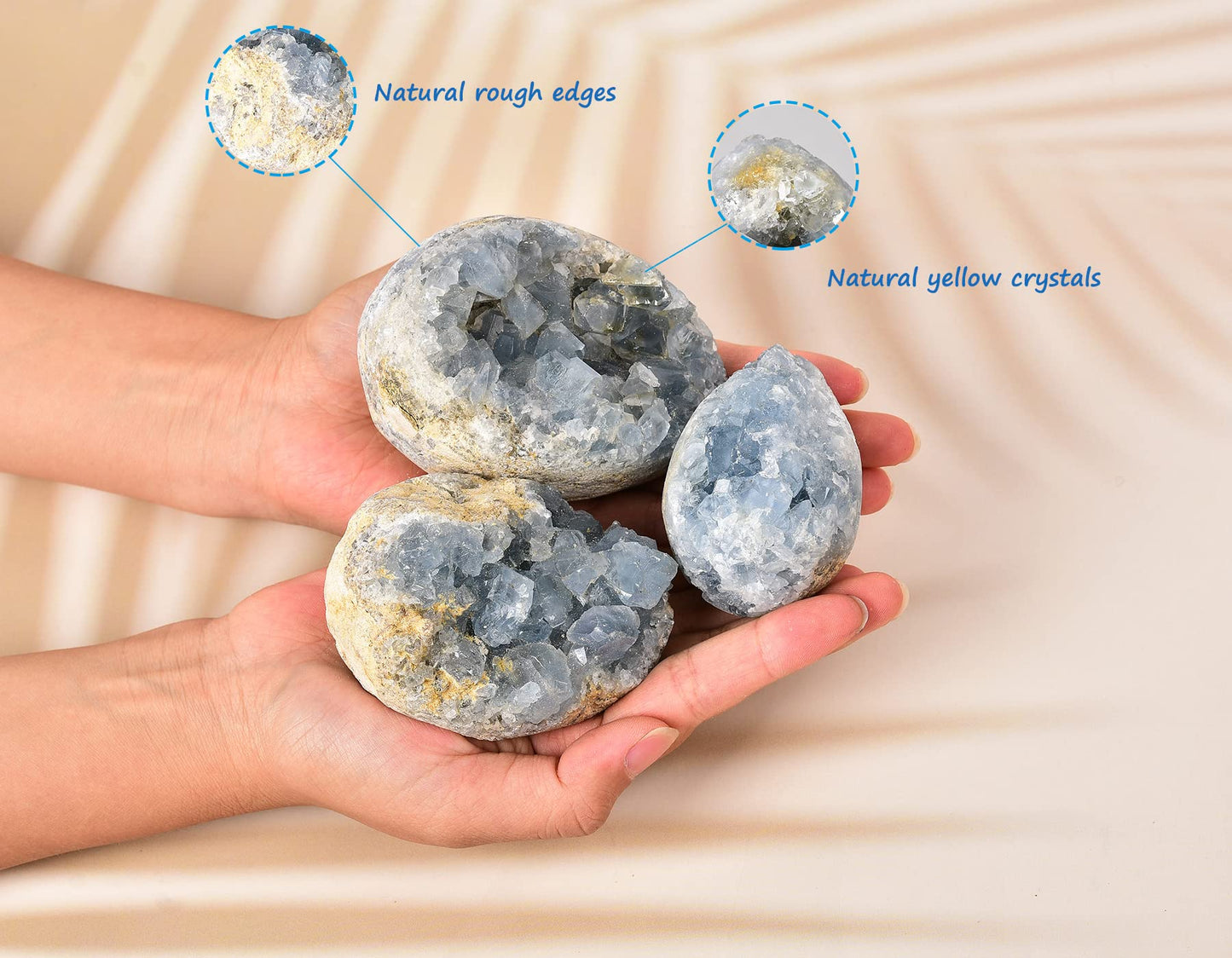 AMOYSTONE Egg-Shape Gemstones Healing Crystals Blue Celestite Cluster Geode Egg 2.5-3", for Healing Reiki Home Decors, Easter Egg