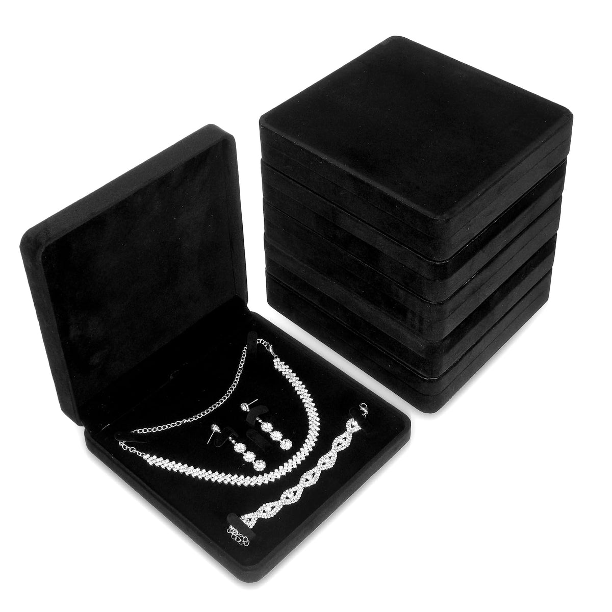 Meyeyaia 6 Pcs Velvet Jewelry Set Box Black Jewelry Display Box Jewellery Gift Boxes for Necklace, Ring, Earring, Bracelet, Pendant Mother's Day Wedding Travel Anniversary, 7.5 x 7.5 x 1.6 in