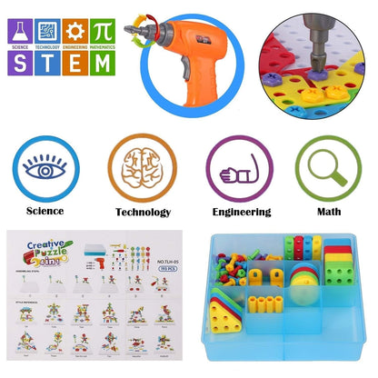 STEM Drill & Build Kit for Kids Ages 3-8 | Electric Toy Drill with 193+ Pieces (Screws, Nuts, Rainbow Fasteners) | Creative Design Construction Toys for Boys Girls | Gift for Birthdays, Christmas