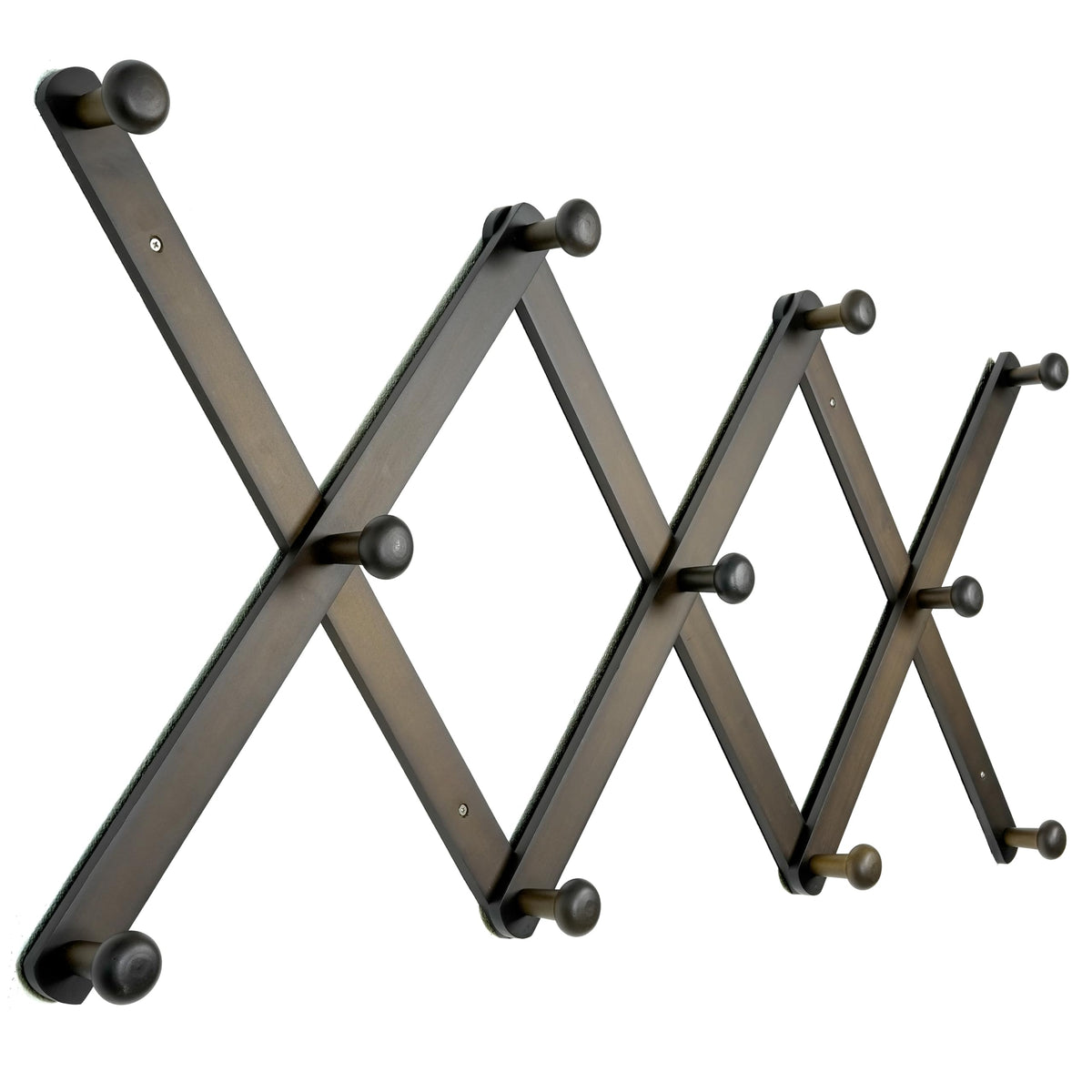 SKOLOO Large Hat Rack for Wall, Wooden Accordion Wall Hanger, Modern, Expandable Coat Hooks, Hat Display Rack for Home, Office, and Studio, 11 Peg, Dark Walnut