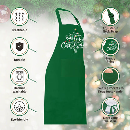 Funny Christmas Baking Apron for Women Men, Holiday Baking Gifts for Bakers, Green Xmas Kitchen Cooking Aprons with 2 Pockets, Cute Christmas Apron Gifts for Mom Wife Sister Husband Girlfriend