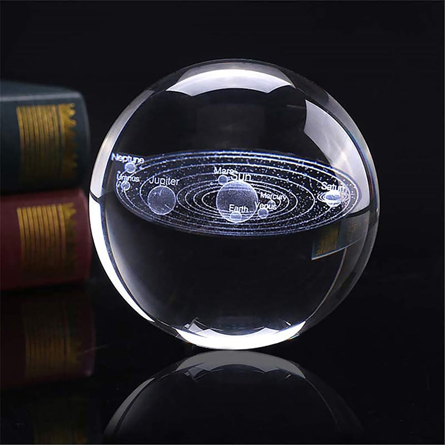 3D Solar System Crystal Ball with Wood Base, Engraved Universe Planet Sphere, Kid Education Decorative Glass Ball, Decor Creative Gift