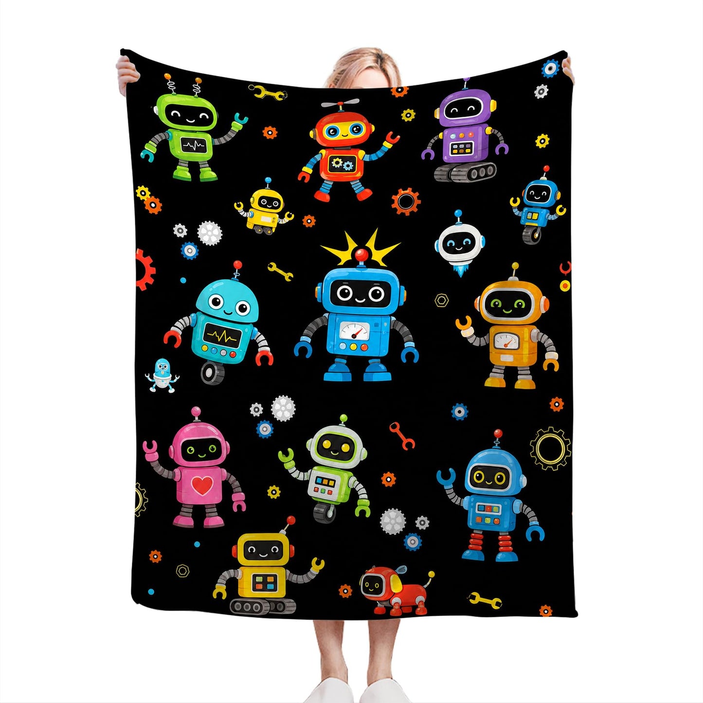 Robot Blanket Soft Fuzzy Fleece Cartoon Robots Machine Throw Blankets Decor Cozy Warm Plush Flannel Blanket Gifts for Toddler Boys Girls Kids Teens Adults Home Decor Stuff Sofa Couch Bed 50"X40"