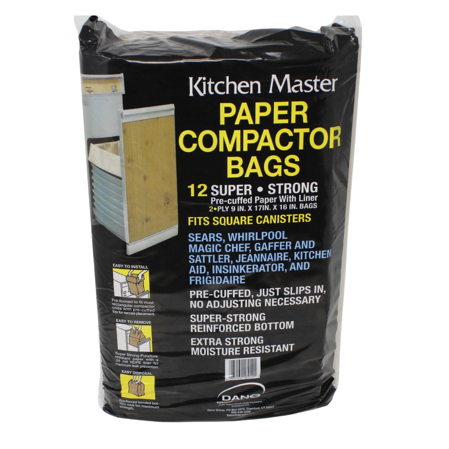 Kitchen Master Super Strong Compactor Bags (12 Pack) | Precuffed, Garbage Compactor Bags, Kitchen Liner, Paper Trash Bin Press, Kitchen Essential, Paper Garbage Press Liner