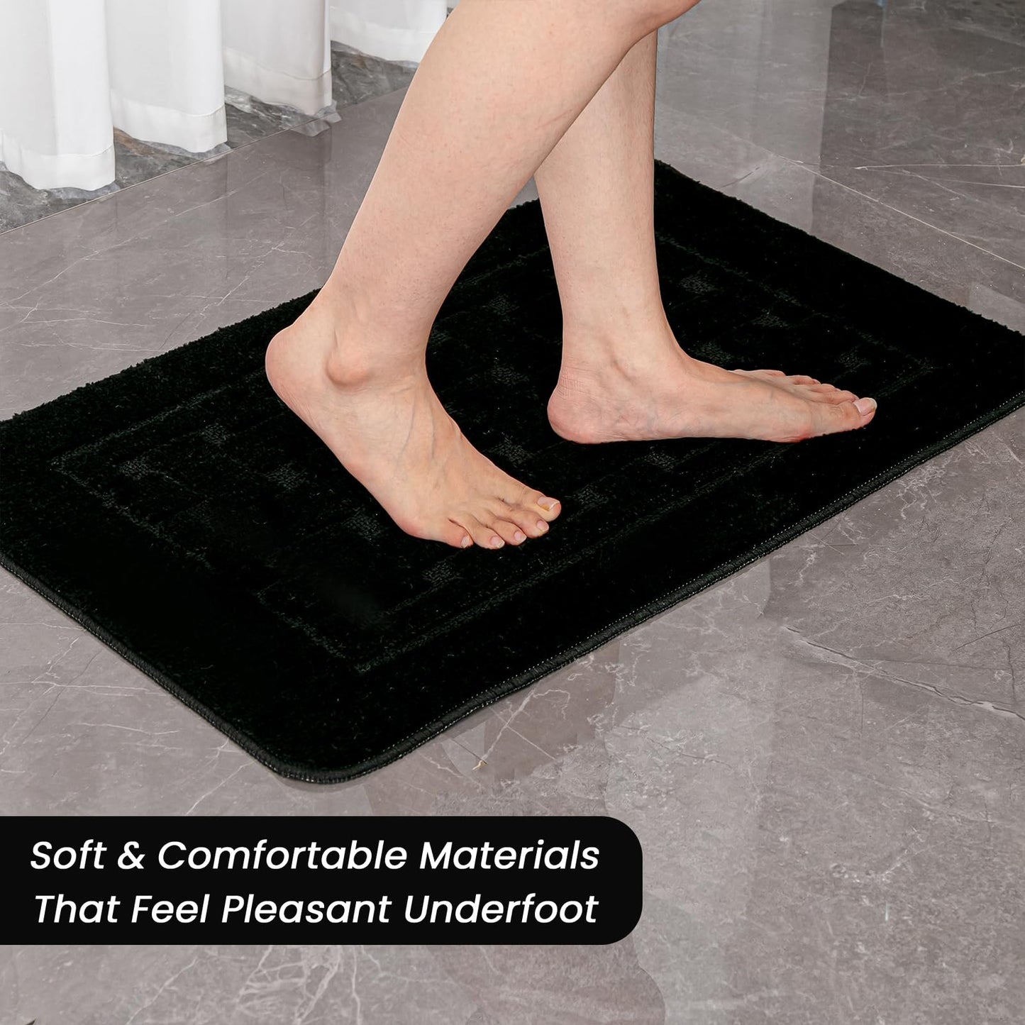 EDS Luxury 2 Piece Greek Bath Mat Set Non Slip Ultra Soft Bathroom Mats Water Absorbent Bath Mats Machine Washable Rug Toilet Mat for Bathroom Floor (Black)