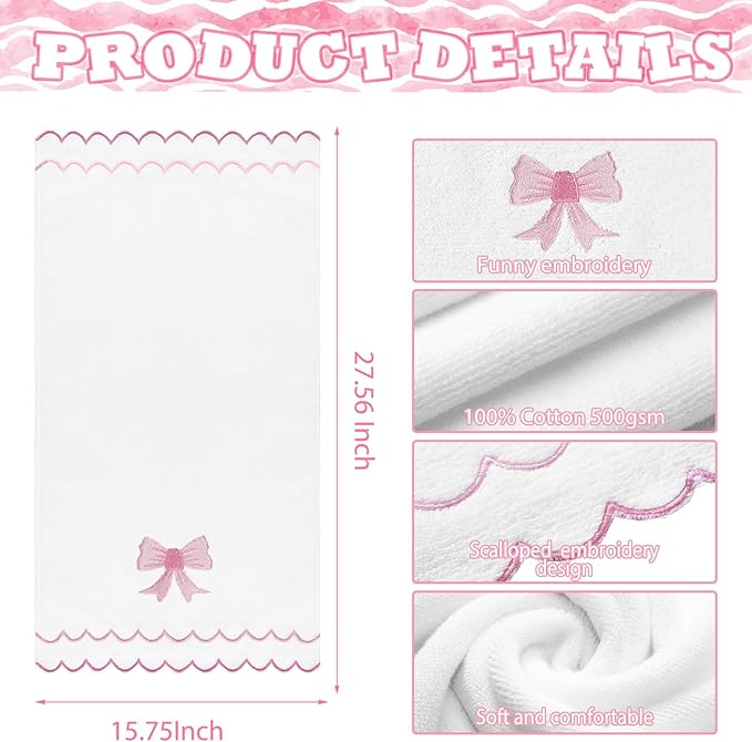 2 Pcs Scalloped Hand Towels 100% Cotton Fingertip Towels