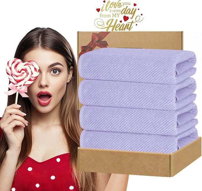 VOOVA & MOVAS Purple Bath Towels Set of 4, Large 30" x 56"