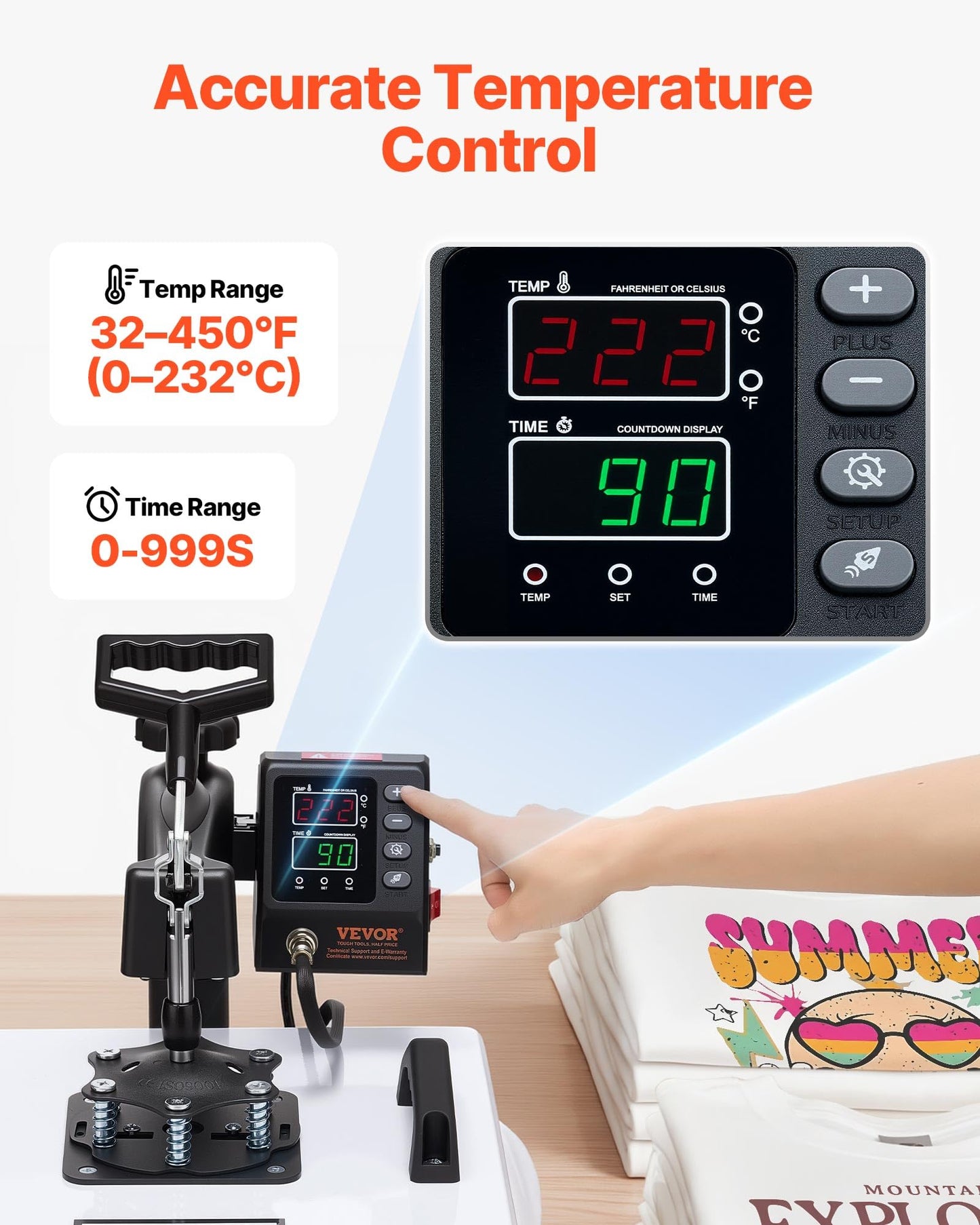 VEVOR Heat Press Machine, 15 x 15 in, 2-in-1 Multifunction, 360° Swing Away, 1200W Double Tube Fast and Even Heating, Digital Precise Control, Sublimation Press Machine for T-Shirts, Hats, Caps