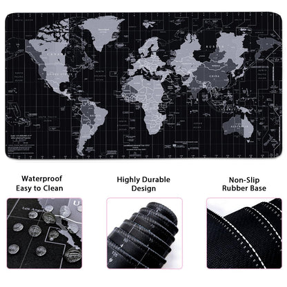 Large Mouse Pad Set, Cute Extended Mouse Pad+Keyboard Wrist Rest Support Desk Pad Memory Foam Ergonomic Easy Typing, 35.4×15.7 in Desk Mat Set for Home Office Study Game - World Map