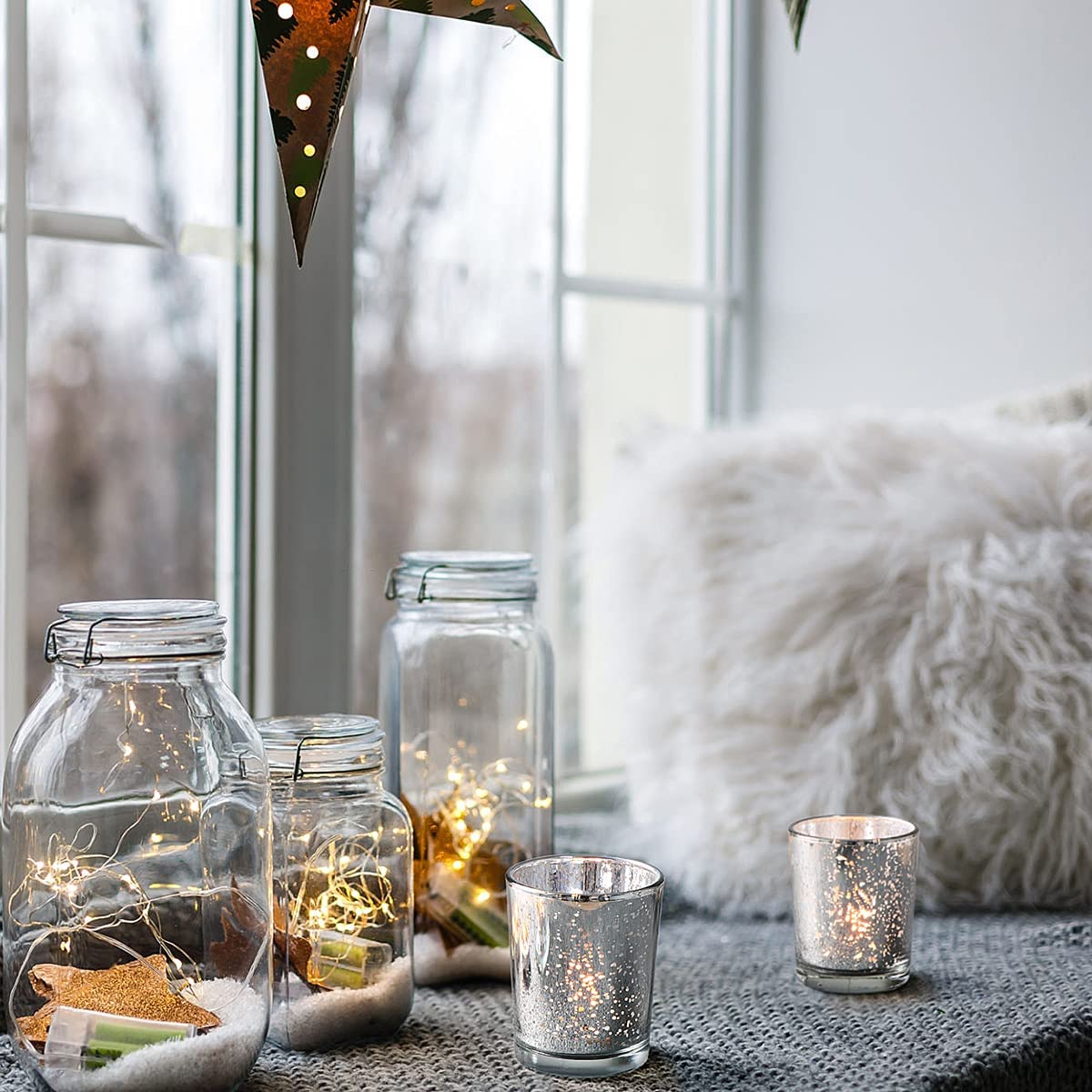 LETINE Silver Votive Candle Holders Set of 36 - Speckled Mercury Silver Glass Candle Holder Bulk - Ideal for Valentine's Day Decorations Indoor，Spring&Summer Wedding Centerpieces，Home Decor