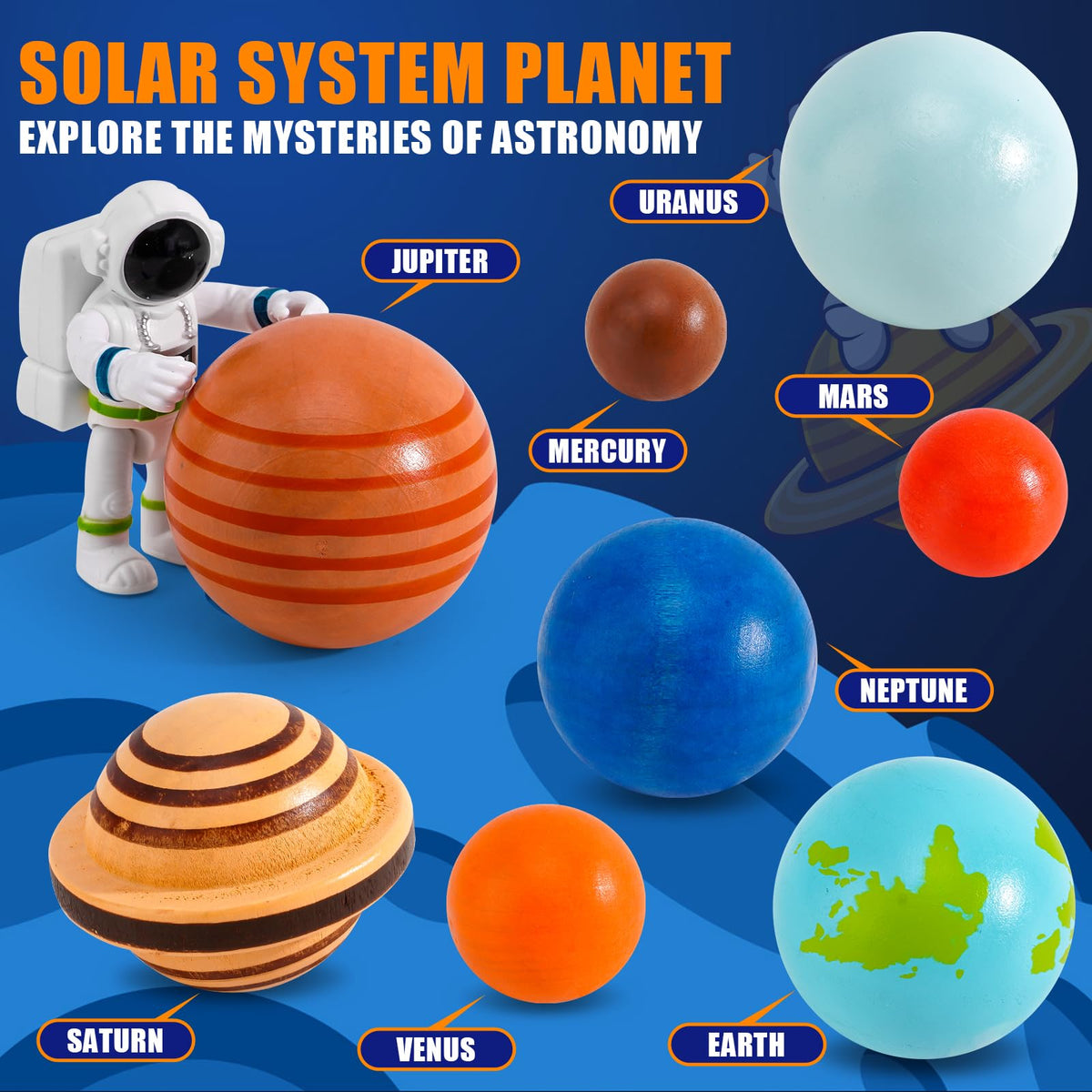 COOLDUCK 30 Pcs Wooden Solar System Model Board Toy Kit, Montessori Planet Balls Toys with Astronaut Figures, Preschool Learning Educational Puzzle, Space Knowledge Flash Cards Learning Toys for Kids
