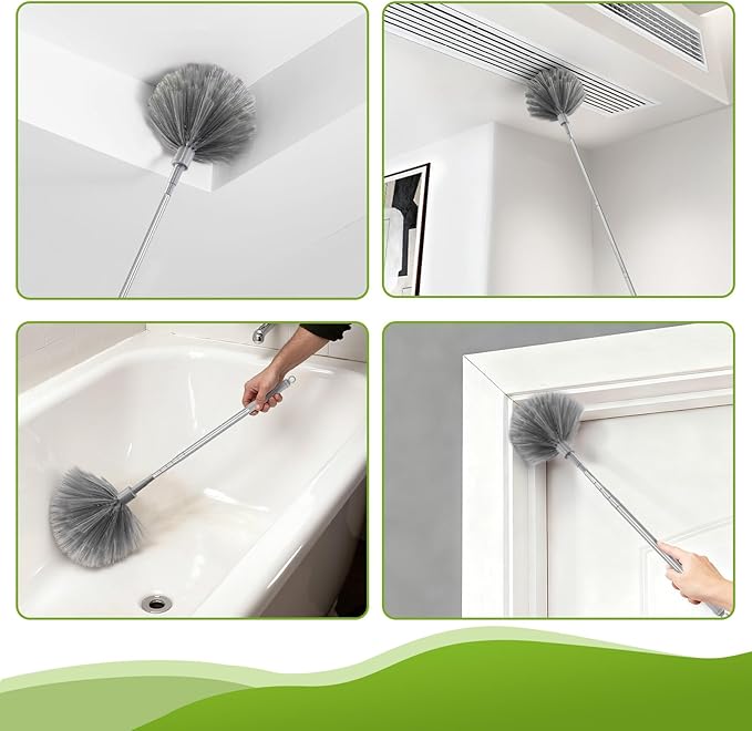 100-inch Duster with Extension Pole, 9-in-1 Cobweb Duster Kit Includes Spider