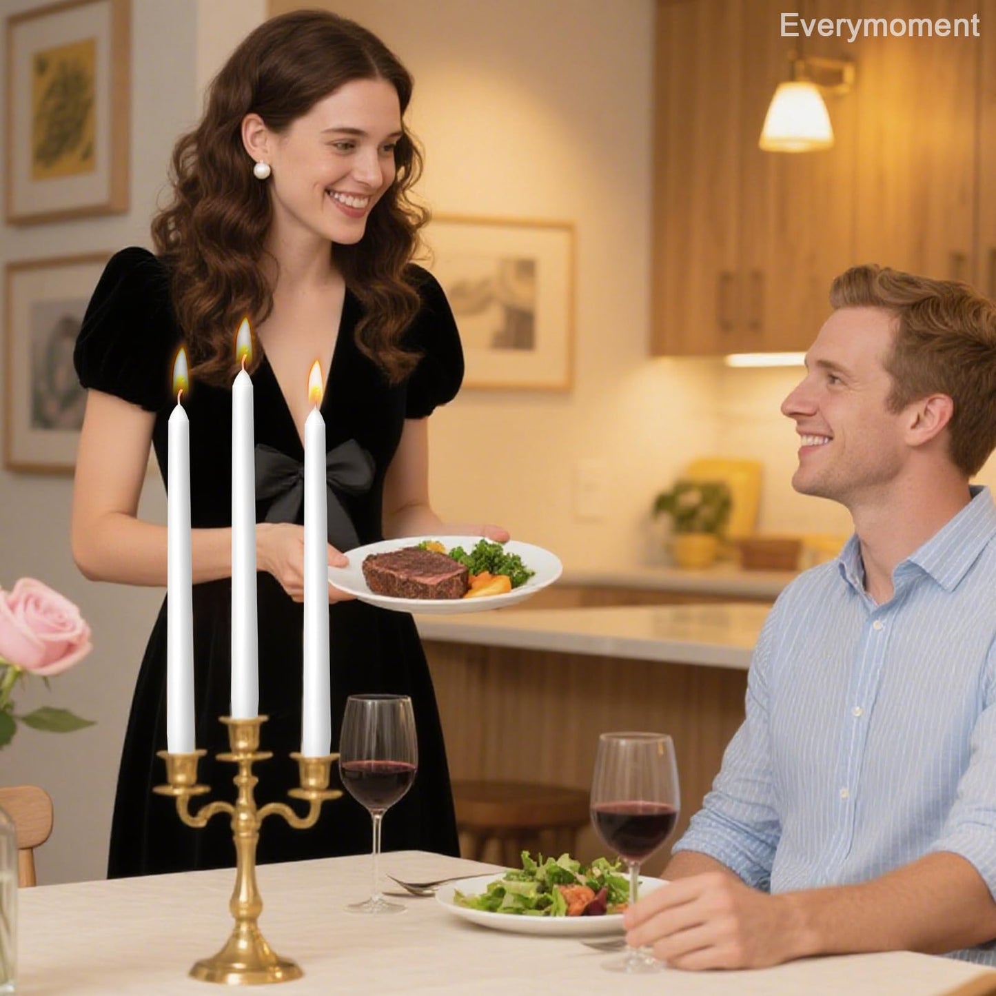 Everymoment White Taper Candles - 48 Pack 10 Inch Candlesticks - Dripless & Smokeless for 8 Hours - Unscented Paraffin Wax - Perfect for Wedding Christmas Halloween Holiday Dinner Table & Home Decor