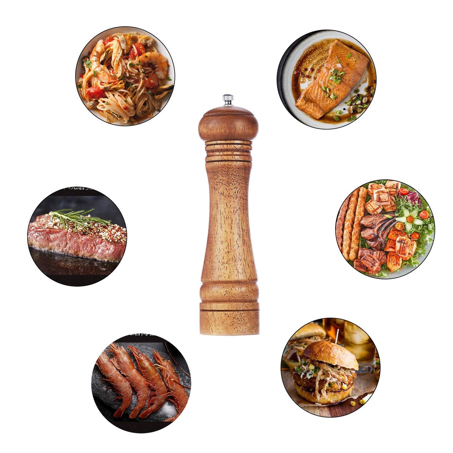 Gulex® Wood Pepper Grinder Pepper Mill,Adjustable Coarseness 8 Inch Wooden Peppermill, Ceramic Grinding Mechanism Salt Mill Refillable (1 pack)