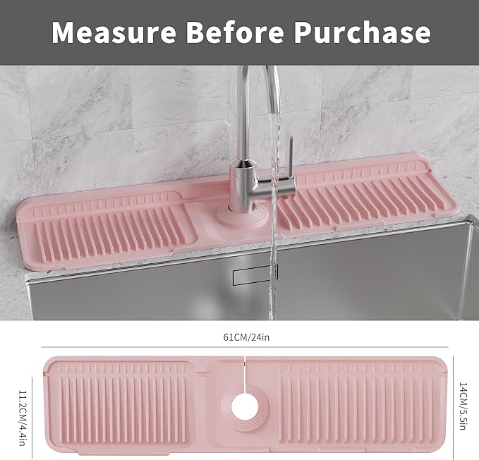 WAFT YEARN 24X5 Inch Silicone Durable Faucet Mat Kitchen Sink Splash Guard