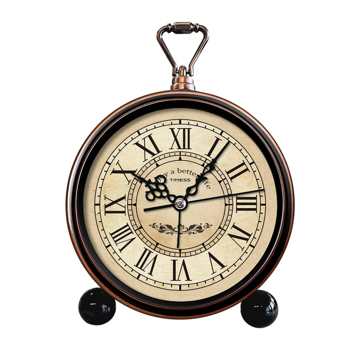TIMESS Vintage Analog Alarm Clock, 4.3" Silent Non-Ticking Quartz Desk Clock with Roman Numerals, Battery Operated Table Clock for Bedroom, Living Room, Office, or Gift (White)