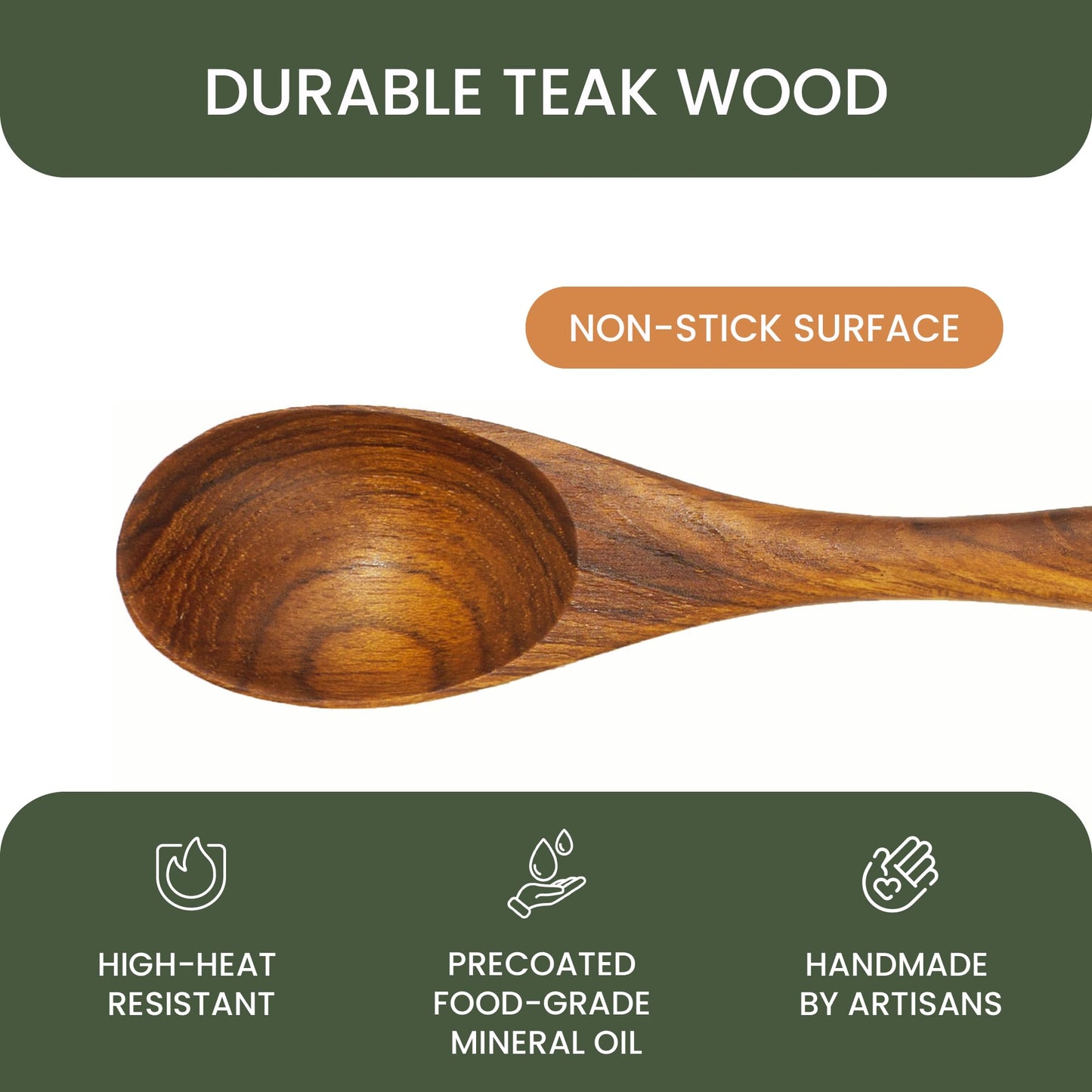 Teak Wood Spoons for Tea & Honey (Set of 6) | Small Wooden Teaspoons