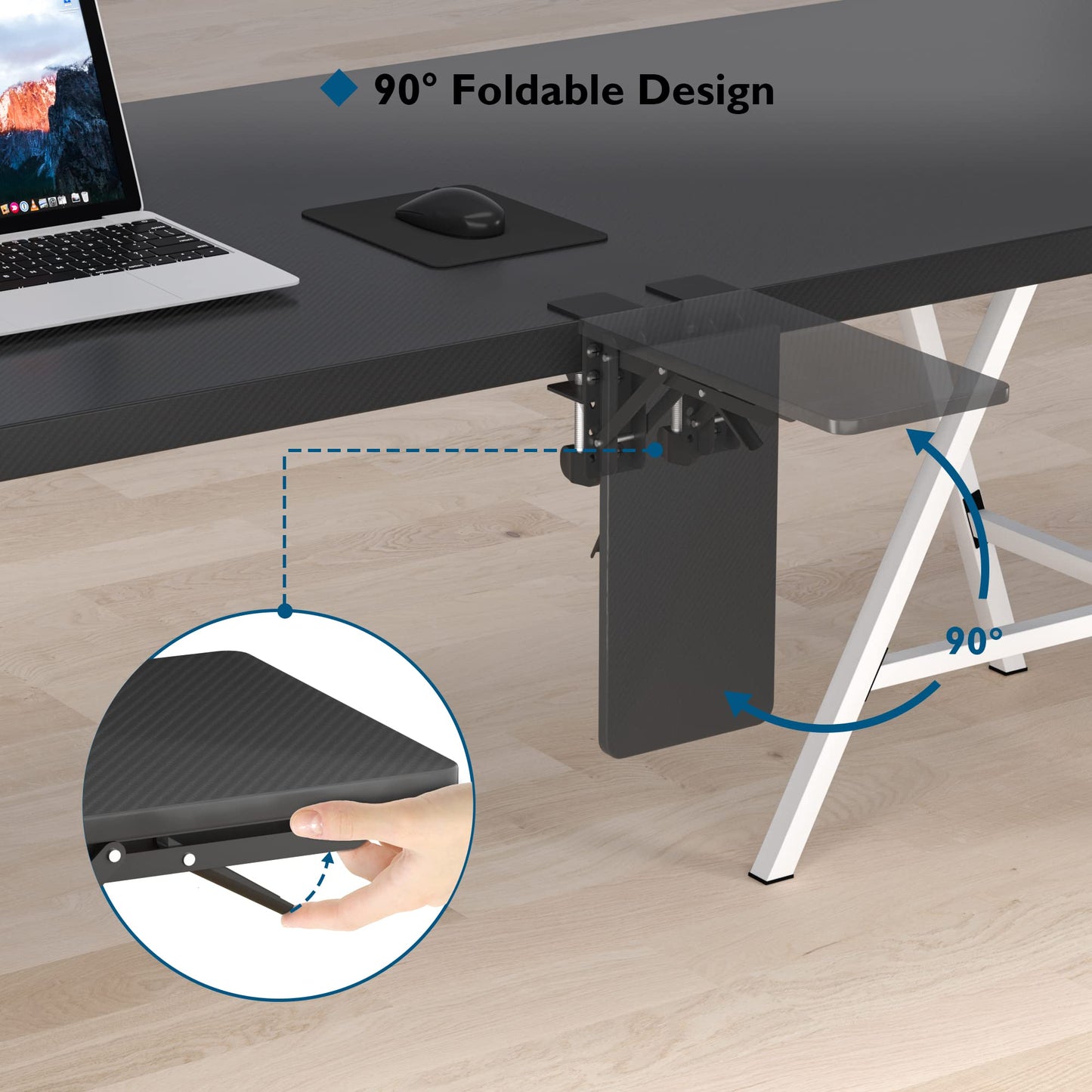 BONTEC Ergonomic Desk Extender Tray, 9.5"x9.1" Table Mount Arm Wrist Rest Shelf, 90° Foldable Elbow Support, Clamp on Computer Arm Rest for Desk, Office & Home Use, Durable & Easy to Install