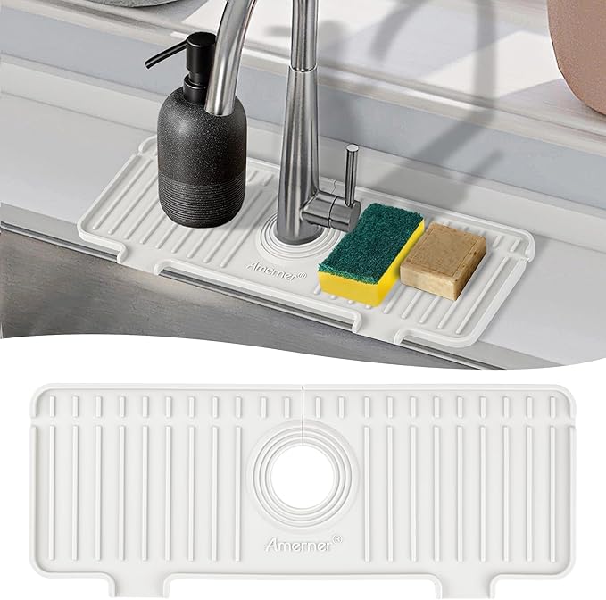 Kitchen Sink Splash Guard, Silicone Faucet Guard & Draining Mat, Bathroom and