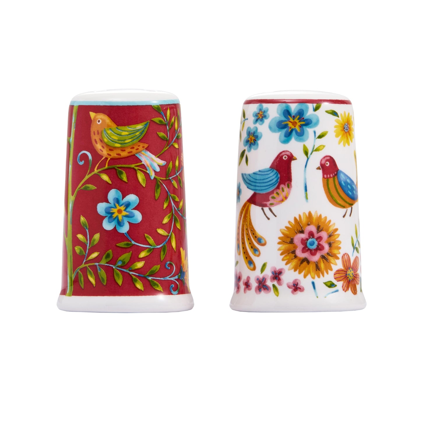 Bico Red Spring Bird Ceramic Salt & Pepper Shaker Set, for Kitchen or Decor, Dishwasher Safe