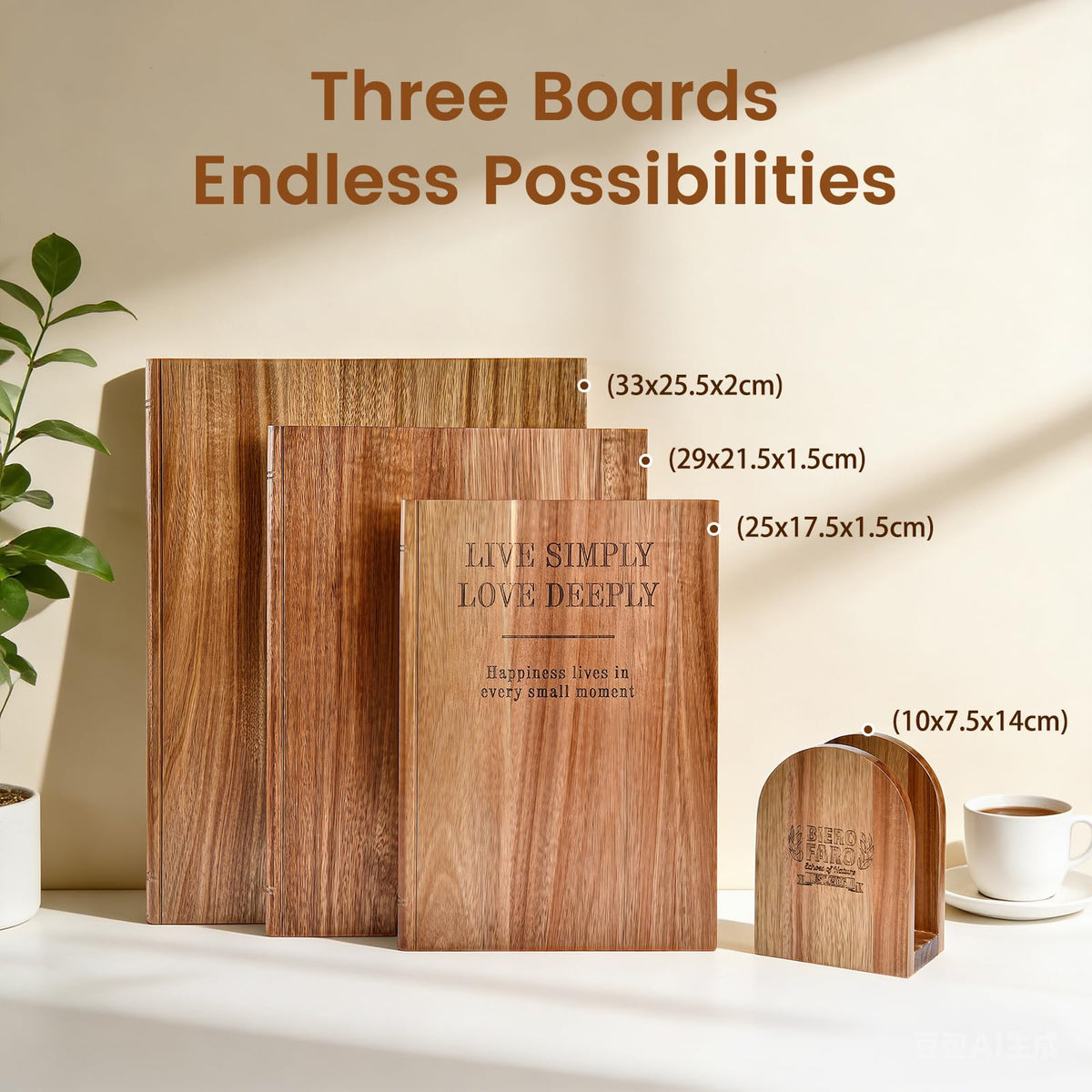 Book cutting board Set of 3, Acacia Wood Chopping Board with Stand, Charcuterie Kitchen Boards with Book‑Style Design for Cheese, Meat and Vegetables
