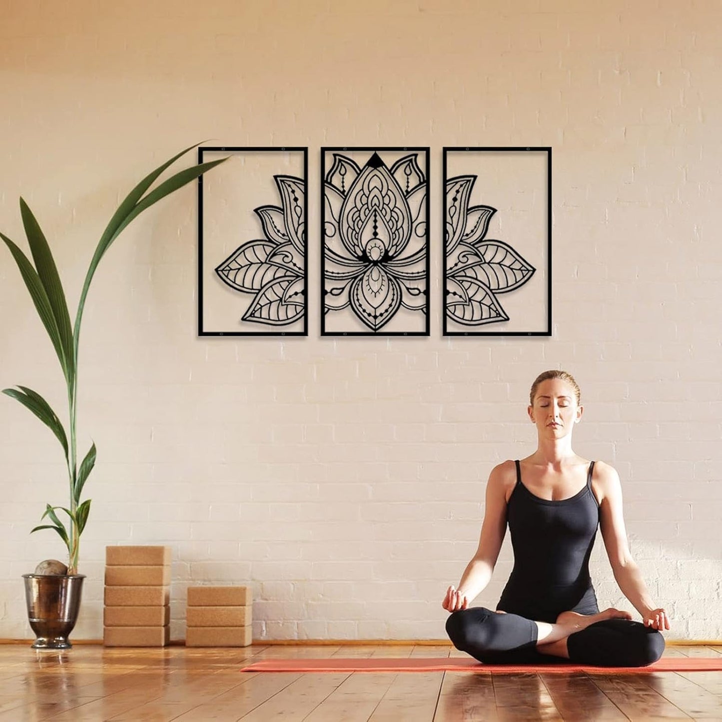 Resama 3 Pcs Lotus Flower Wall Art Decor Metal Mandala Wall Decor Unique Lotus Flower Wall Art for Living Room, Bedroom, Office and Yoga Room Hanging Decor(Black,Large)