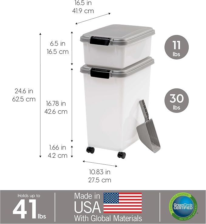 IRIS USA 30 lbs & 11 lbs Combo Airtight Dog Food Storage Container, Stackable