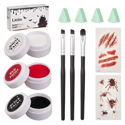 Lictin Halloween Special Effects SFX Zombie Makeup Kit, 9 Colors Bruise Makeup Face Body Painting Palette with Scar Wax, Fake Blood Spray & Gel, Vampire Skeleton Clown Makeup Body Paint (12PCS)